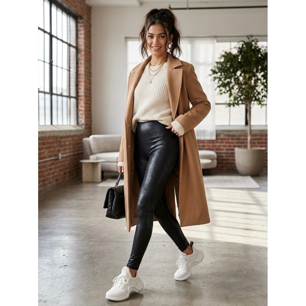 Spanx Faux Leather Leggings Black High Waist Compression 2437 Womens Large L